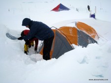 Shoveling snow at Camp 1