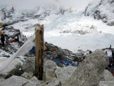Our Puja Pole at Base Camp broken by air blast