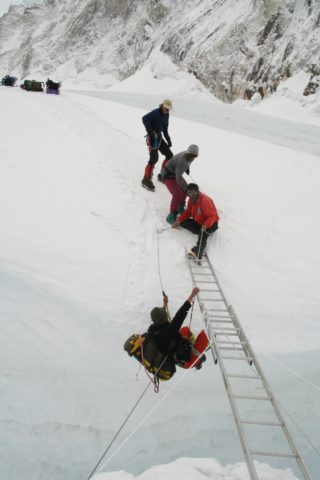 Falling off ladder in Khumbu Icefall. courtesy of Bill Burke