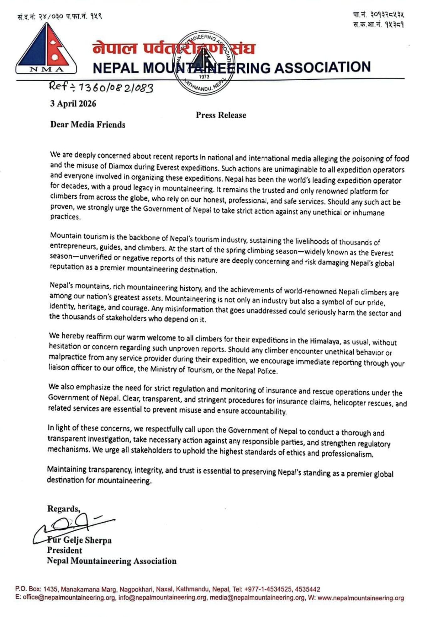 MOT Everest Poisoning Letter