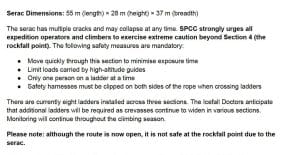 SPCC 2026 Serac Warning