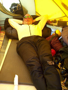 Alan resting in his tent