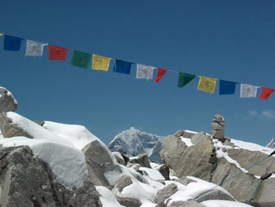 Prayer flags over base camp