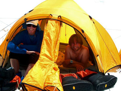 tom and haraldur in their tent