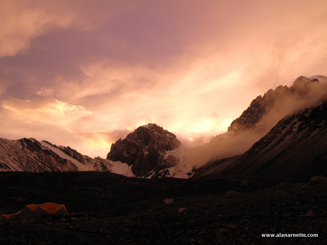 Sunset over Aconcagua as seen from Base Camp