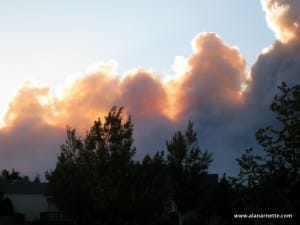 Sunset glow in smoke plume June 10, fire approaching Ft. Collins
