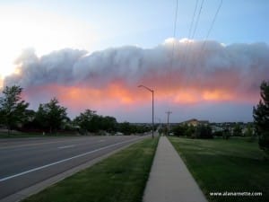 Sunset glow in smoke plume June 10, fire approaching Ft. Collins