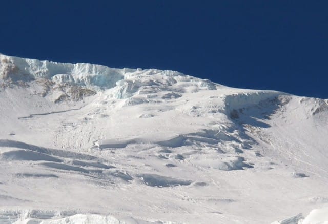 The ramp, showing seracs and crown wall, Manaslu 26 September 2012 Photo: © Chris Groves,
