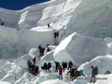 Crowds in the Khumbu Icefall in 2008