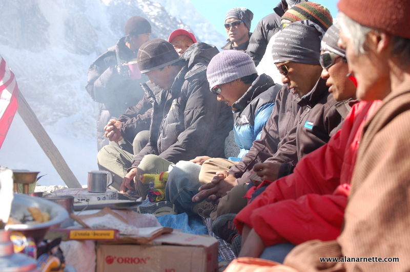 Lama and Sherpas at the puja.