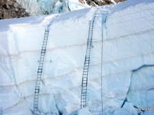 Ladders at the top of the Khumbu Icefall before earthquake