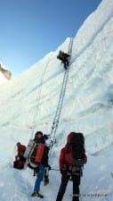 Ladders at the top of the Khumbu Icefall before earthquakeLadders at the top of the Khumbu Icefall before earthquake
