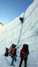 Ladders at the top of the Khumbu Icefall before earthquakeLadders at the top of the Khumbu Icefall before earthquake