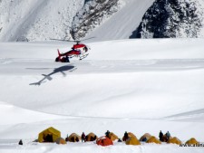 Rescue helicopters in the Western Cwm at Camp 1, 19,500 feet.