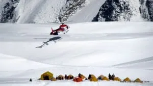 Rescue helicopters in the Western Cwm at Camp 1, 19,500 feet.