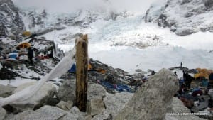 Our Puja Pole at Base Camp broken by air blast