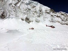 Rescue helicopters in the Western Cwm at Camp 1, 19,500 feet.