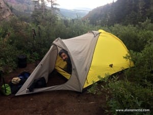 Jim in the tent at camp