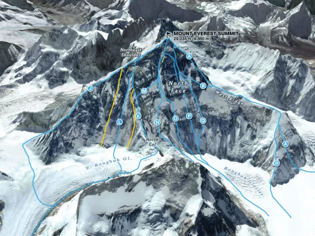 North Face Everest Routes Courtesy: MARTIN GAMACHE, JAIME HRITSIK, CHIQUI ESTEBAN, NG STAFF SOURCES: 3D REALITY MAPS; THE AMERICAN ALPINE JOURNAL; THE HIMALAYAN DATABASE; ED WEBSTER; EAST FACE IMAGERY COURTESY OF DIGITAL GLOBE @ 2012; RAPHAEL SLAWINSKI