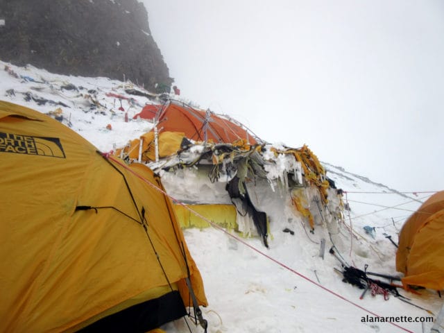 Shattered tents at Camp 2 on K2
