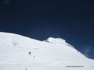 View of K2 Ice Serac from Camp 3. Note view of the Bottleneck is blocked.