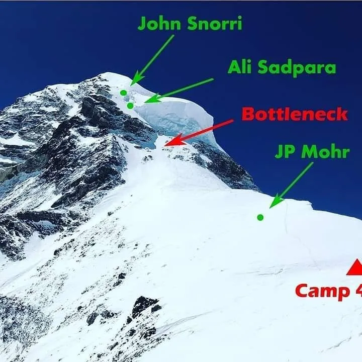 The bodies’ location, marked on a photo by Elia Saikaly. Photo shared by The Karakoram Club