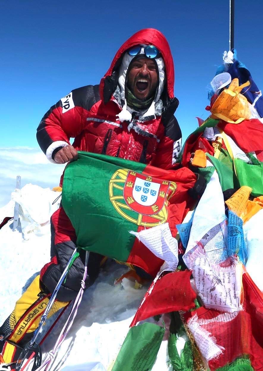 Pedro Queirós on the summit of Everest, May 9, 2022. Photo by Mingma Sherpa.