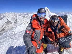 Jit Bahadur Sherpa and Charles-Antoine Lanthier on Broad Peak summit, July 20 2022.