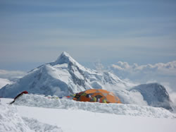 14K Basin camp tent with Foraker behing - click to enlarge.
