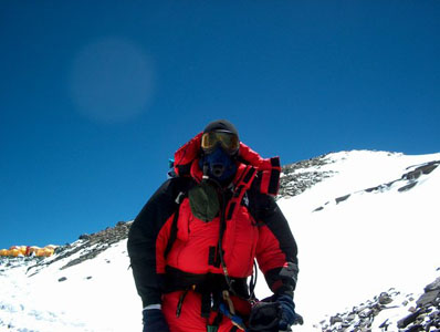 Alan in down suit with oxygen