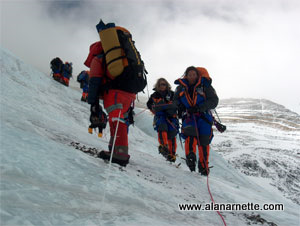 2002 American Women team coming down the Lhotse Face from C3