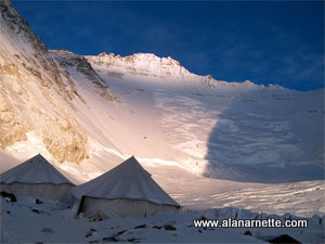 Camp 2 with Lhotse Face directly behind