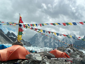 Prayer falgs over Everest South Basecamp