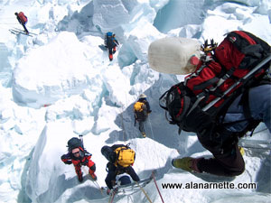 Ladders at the top of the Icefall in 2003